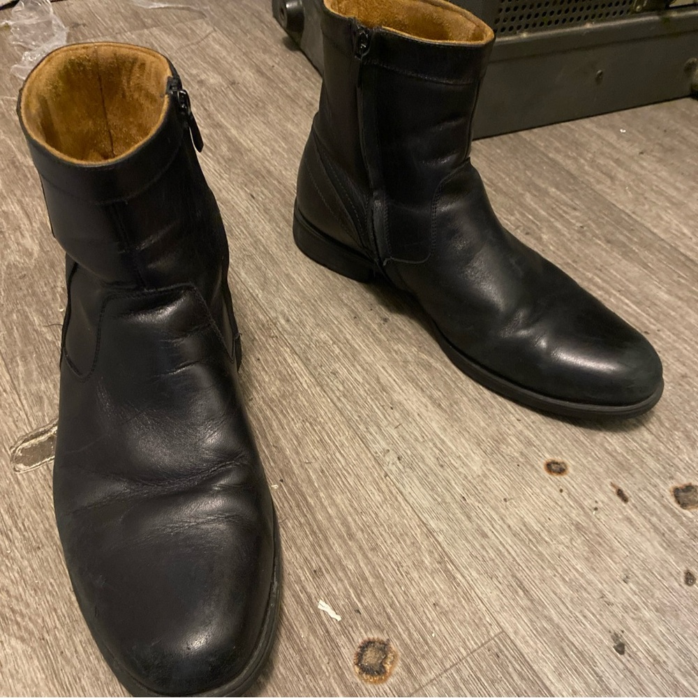 Men's Black Leather Zip Ankle Boots